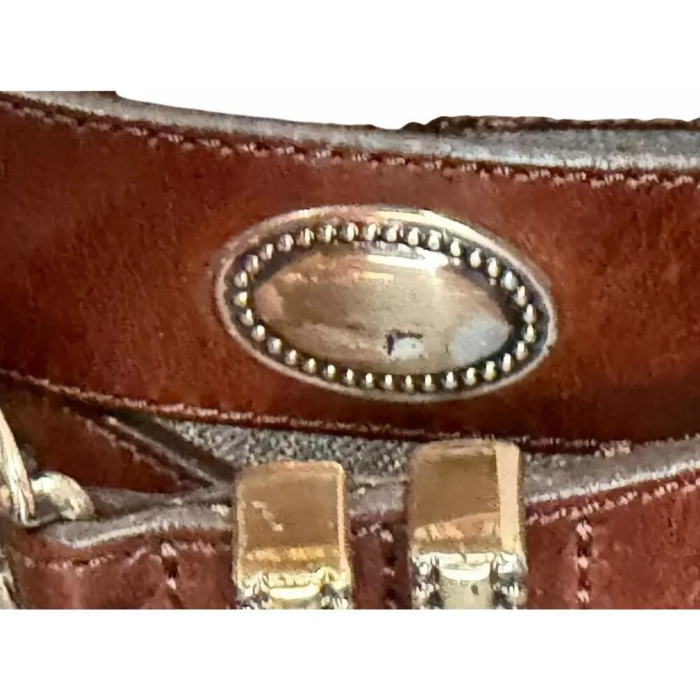 Vintage Latigo Leather Belt 34 Brown Antique Silver Concho Patina Braid Western‎